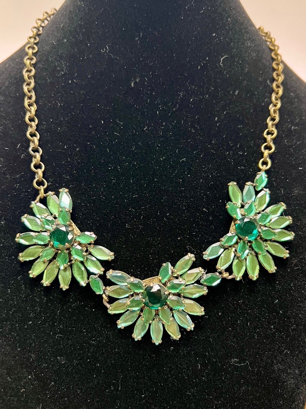 J. Crew Gold-Tone Necklace with Green Crystal Floral Clusters